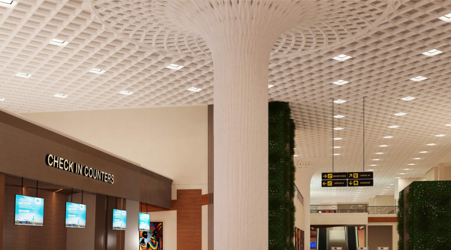 GRG廠家-出口剛果金機場GRG鏤空吊頂GRG柱子工程案例